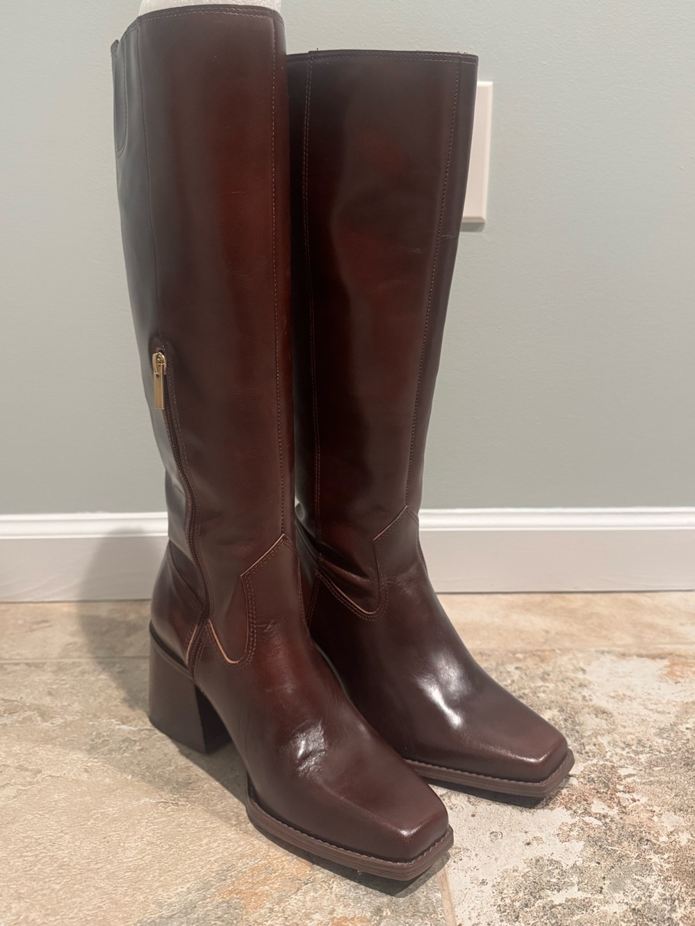 Vince Camuto Men's Knee-High Leather Boots in Dark Brown